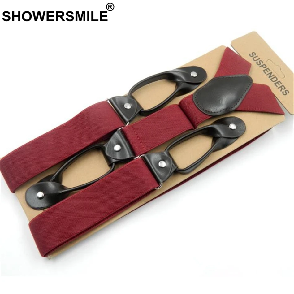 Подтяжки SHOWERSMILE мужские на пуговицах широкие однотонные темно синие кожаные