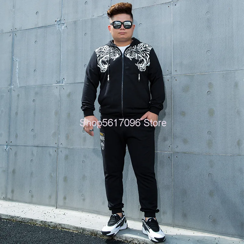 

Autumn Big Size Male Suit Leisure Tiger Head With Cap Plus Fat Plus Men's Cardigan Suit Super Fat Man