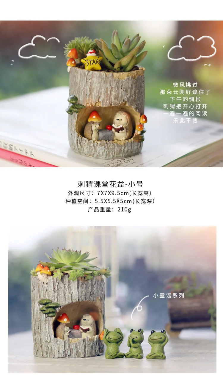 YXYT Modern Wooden Resin Bonsai Succulents Pot Retro Permeable  Green Plant Flower Pots Living Room Office Garden Home Decor (9)