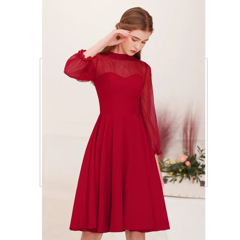 Это Yiiya выпускное платье цвета Бургунди размера плюс vestidos de gala на молнии длиной до колена с длинным рукавом Женские вечерние платья LF105