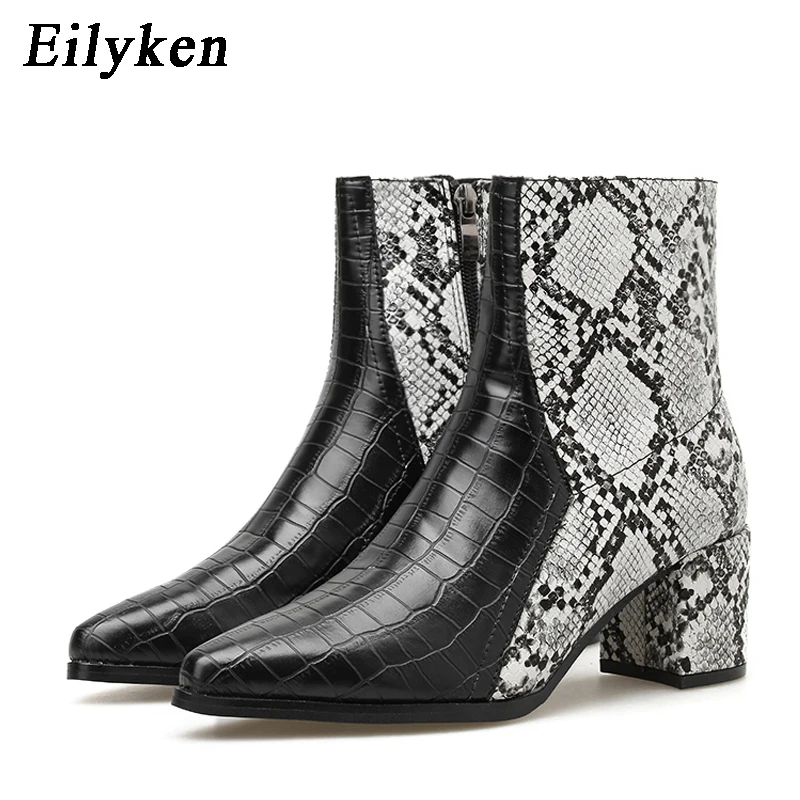

Eilyken Fashion Snake grain High Heels Ankle Women Boots Sexy Pointed Toe Zipper Booties Party Female Shoes Woman 2019 Winter