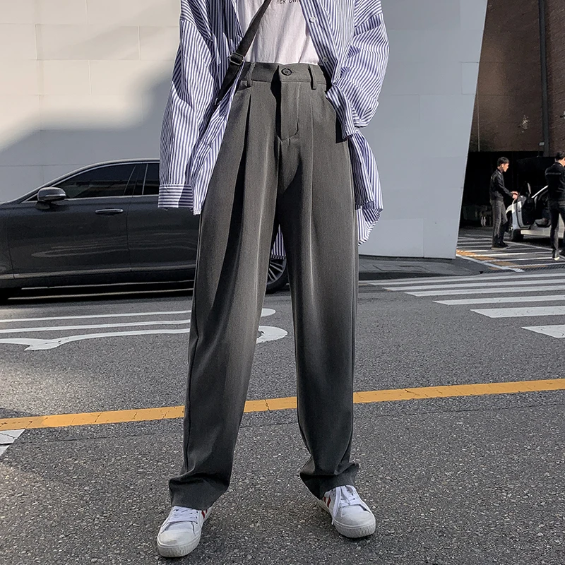 

Loose Women Suit Pants High Waist Pant 2020 Autumn Office Lady Long Trousers Solid Female Wide Leg Pants with Gray Black