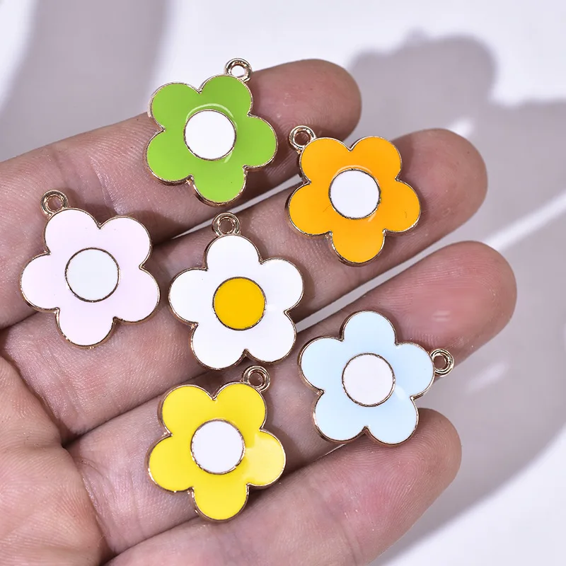 

10pcs Alloy Multicolor Five-petal Flower Popular Earring Pendants Sunflower DIY Homemade Earrings Necklace Fresh Pendant 19*22mm