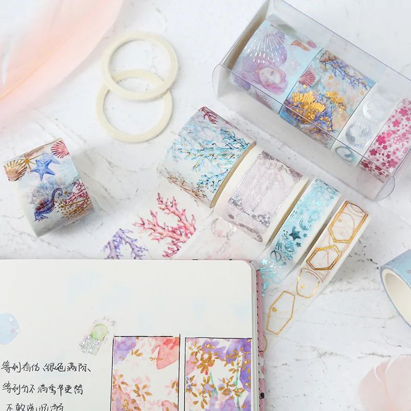 12 компл./лот DIY японский Бумага декоративная клейкая лента бронзового цвета с изображением подводного мира угловой лента Washi/клейкую ленту наклейки