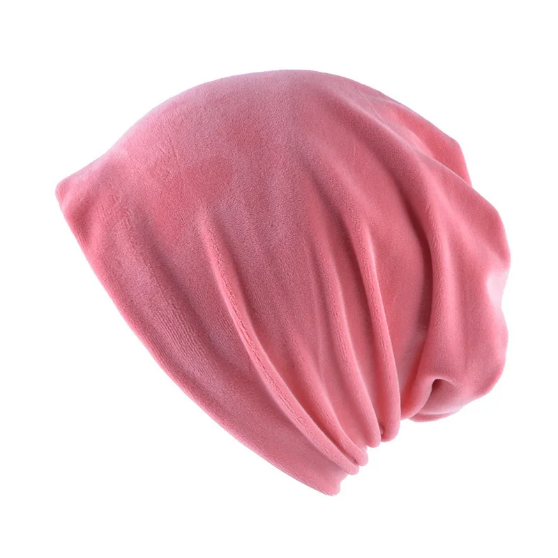 Новинка, осенняя Женская модная теплая вязаная флисовая шапка с ворсом внутри, бархатные облегающие шапки, зимние женские головные уборы - Цвет: pink