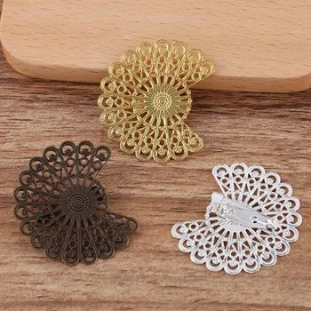 

20 Pieces/lot 38x33mm Gold/Silver/Antique Bronze Brass Flower Brooch Base Settings Diy Broches Jewelry Accessories Finding