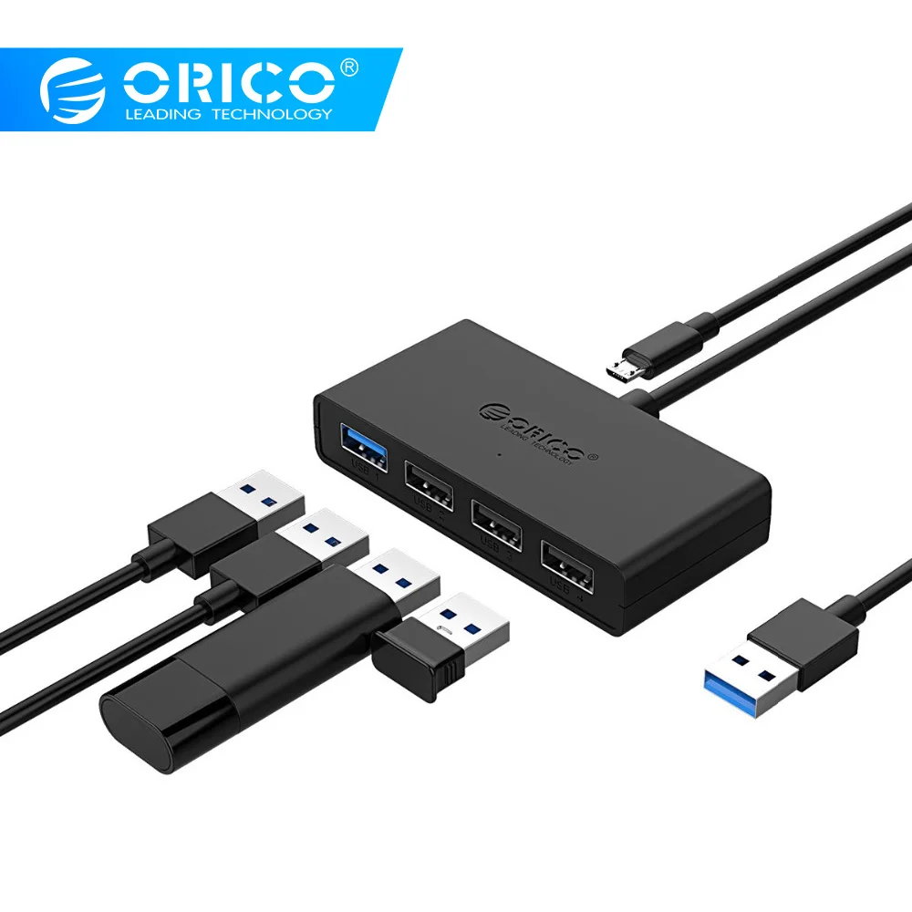 ORICO Mini USB 3,0 концентратор 4 порта питание OTG с микро USB интерфейс питания для MacBook ноутбук планшет компьютер OTG usb-хаб