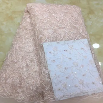 

Green african lace fabric 2020 pink high quality lace french mesh fabric beaded sequins nigerian swiss lace fabrics for dress