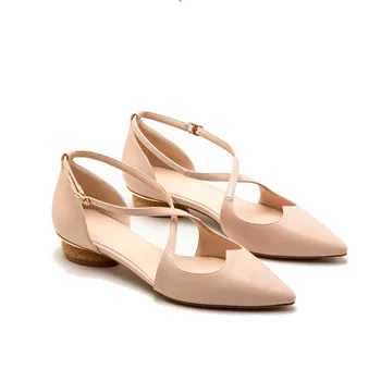

2020 Women's Singal Shoes Spring Summer Pointed toe Low thick Heart heel Cross tied Ladys Shoes