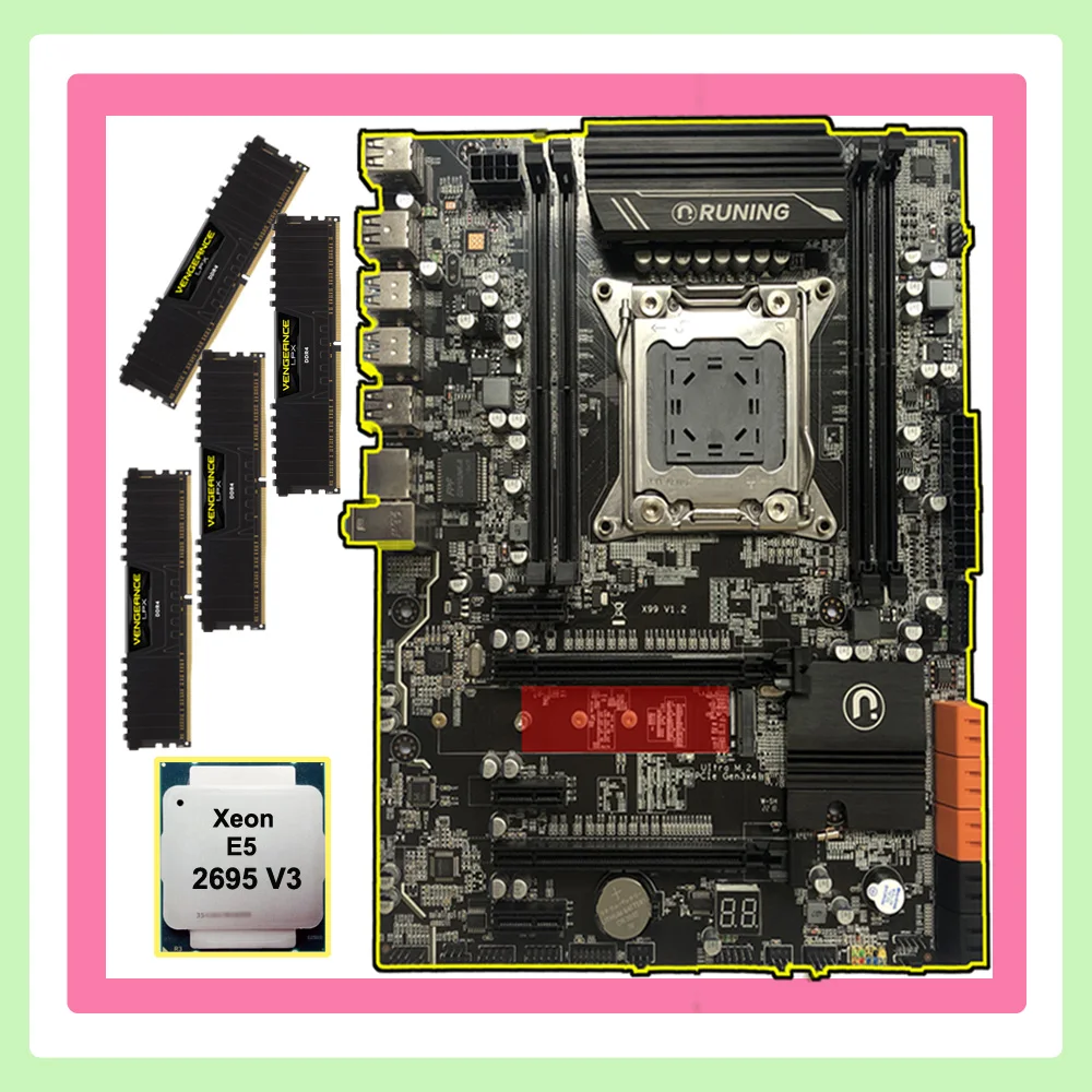 ^*Best Offers Discount computer hardware Runing X99 LGA2011-3 motherboard with M.2 NVMe slot CPU Intel Xeon 2695 V3 RAM 64G(4*16G) DDR4 2400