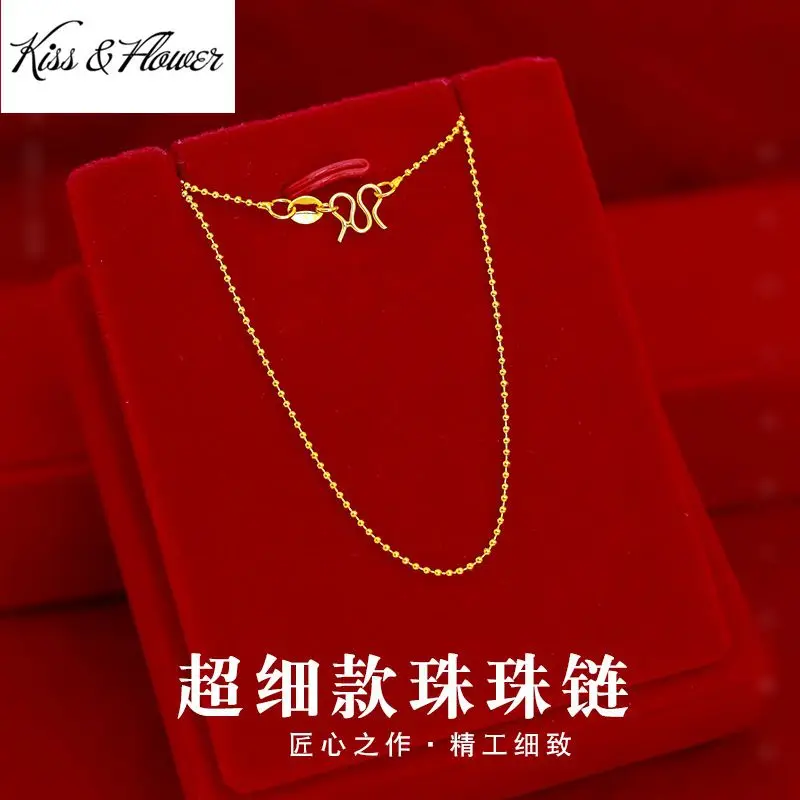 

KISS&FLOWER NK32 Fine Jewelry Wholesale Fashion Woman Girl Birthday Wedding Gift Vintage 24KT Gold Thin Bead Chain Necklaces