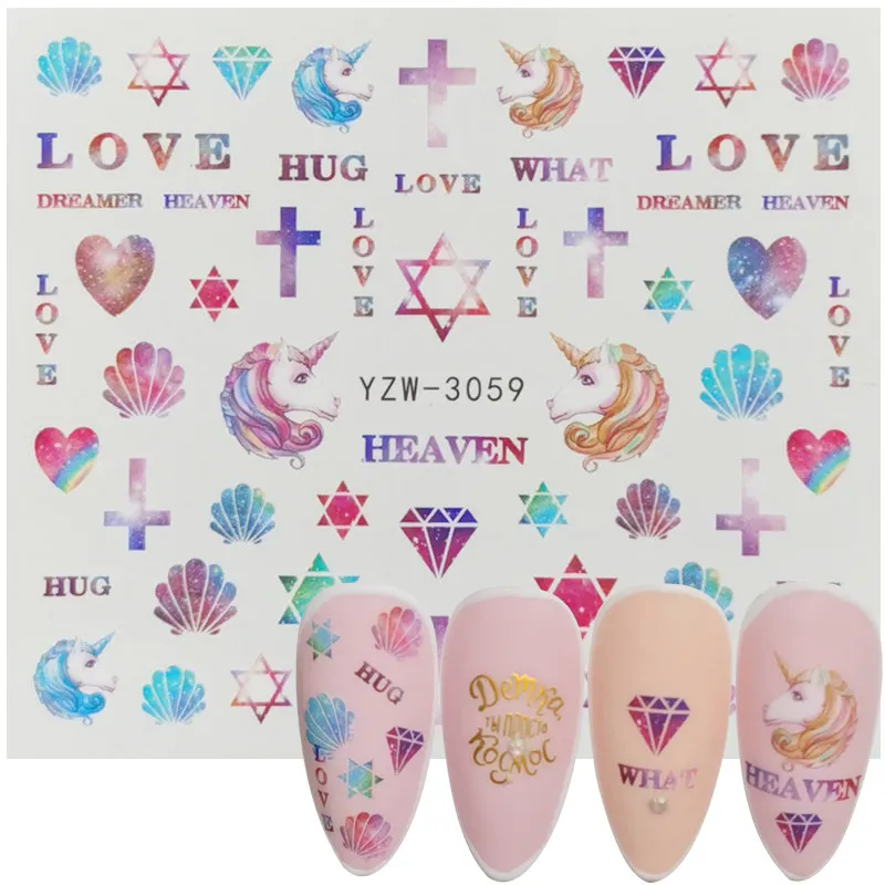 2022 New Nail Art Sticker Gradient Iridescent Unicorn Shell Cross DIY Water Transfer Sliders for Manicure Decorations Tool | Красота и