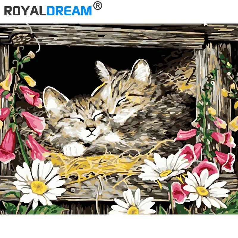 ROYALDREAM зависимая картина с котом по номерам холст для дома Настенная гостиной