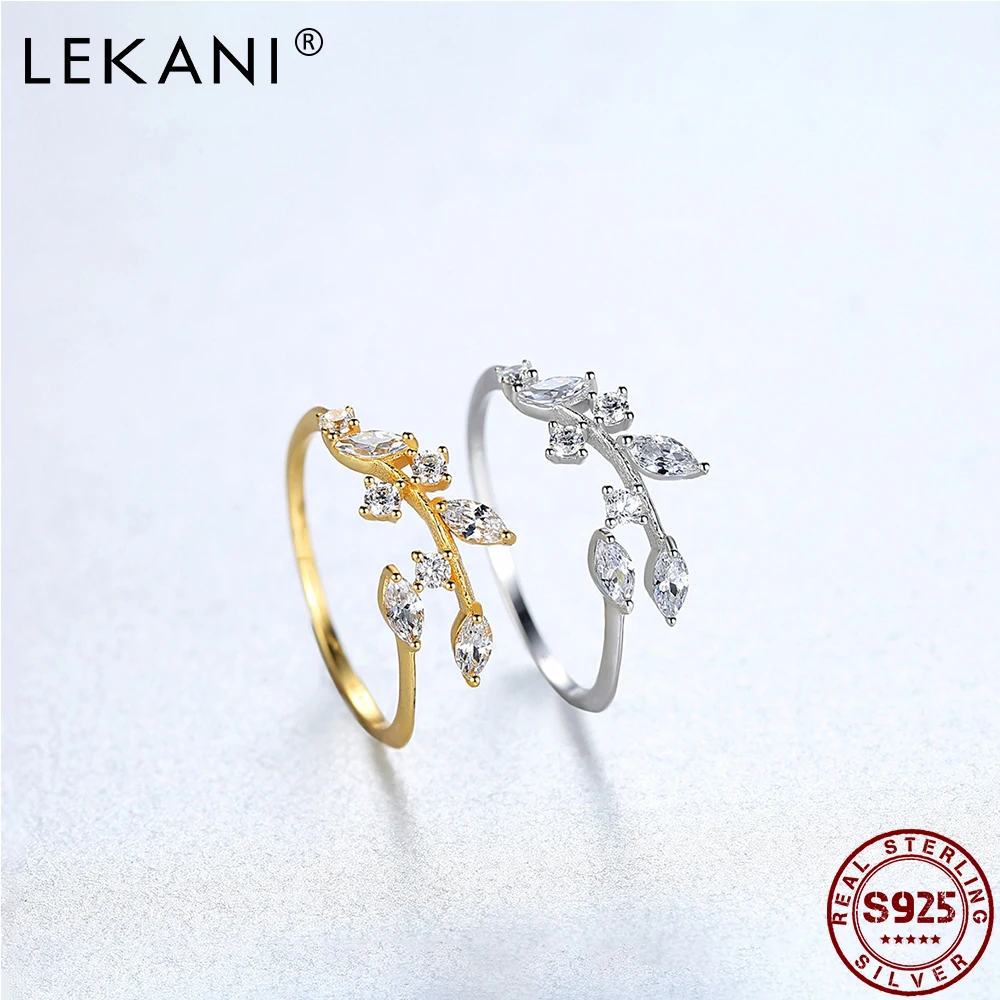 

LEKANI 925 Sterling Silver Handmade Olive Leaf Rings For Women Exquisite Adjustable Open Ring Silver Fine Jewelry Wedding Gifts