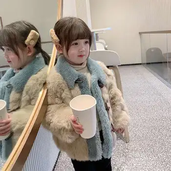 

2021 Winter New Fashion Girls Faux Fur Coat Baby Girls Casual Jacket Imitation Fox Fur Kids Clothes Children Warm Outerwear D72