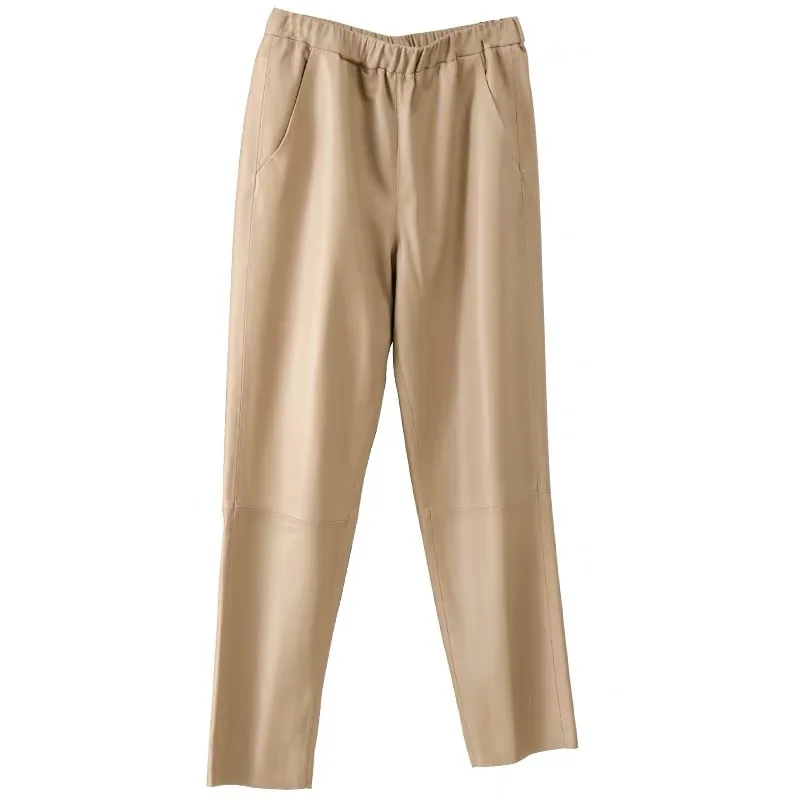 Preise Echtes leder hosen frauen echt schaffell hose hohe taille pluderhosen plus größe 2019 neue Elastische taille streetwear hosen