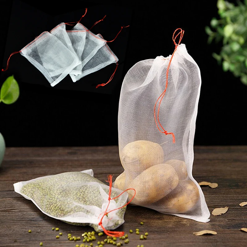 1PC White Breathable Garden Plant Fruit vegetable Protect Drawstring Mesh Net Nylon Bag Anti insects pests birds 5 sizes