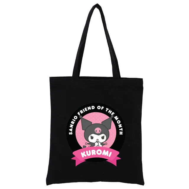 Little Black Bunny Cat Rock Reusable Shopping Bag Women Canvas Tote Bags Printing Eco Bag Cartoon Shopper Shoulder Bags Black T323-U
