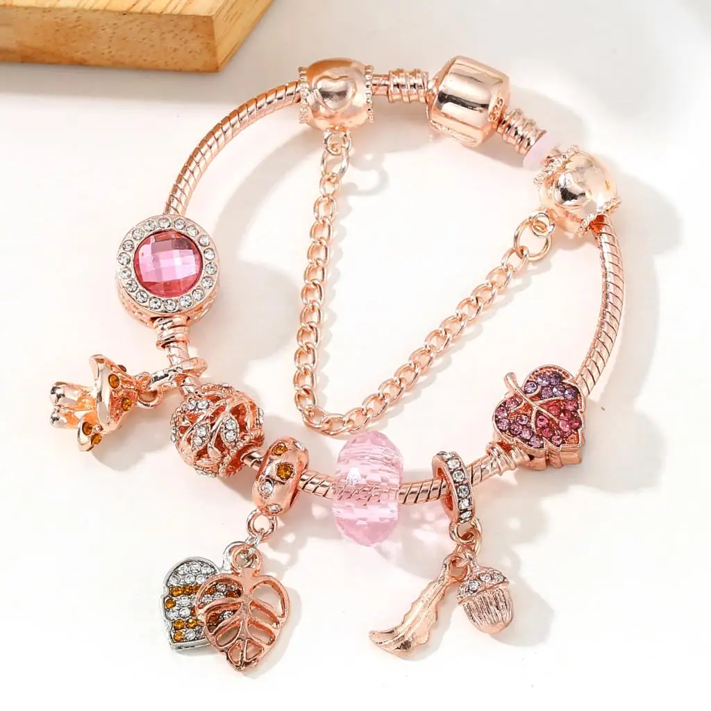 

Yexcodes New Style Charm Rose Gold Rhinestone Mushroom Women Charm Brand Bracelet Suitable For Lady Bracelet Party Jewelry Gift