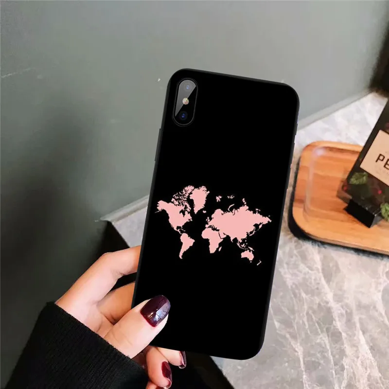 Чехол для телефона GYKZ с картой мира iPhone XS MAX X 11Pro XR 7 8 6 6s Plus Модный черный