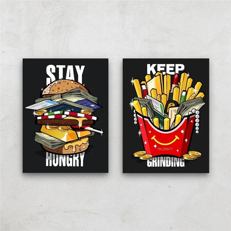 

Wall Art Modular Hamburger Canvas Pictures Stay Hungry Home Decor Money Painting Prints Luxury Poster Living Room Cuadros Wall