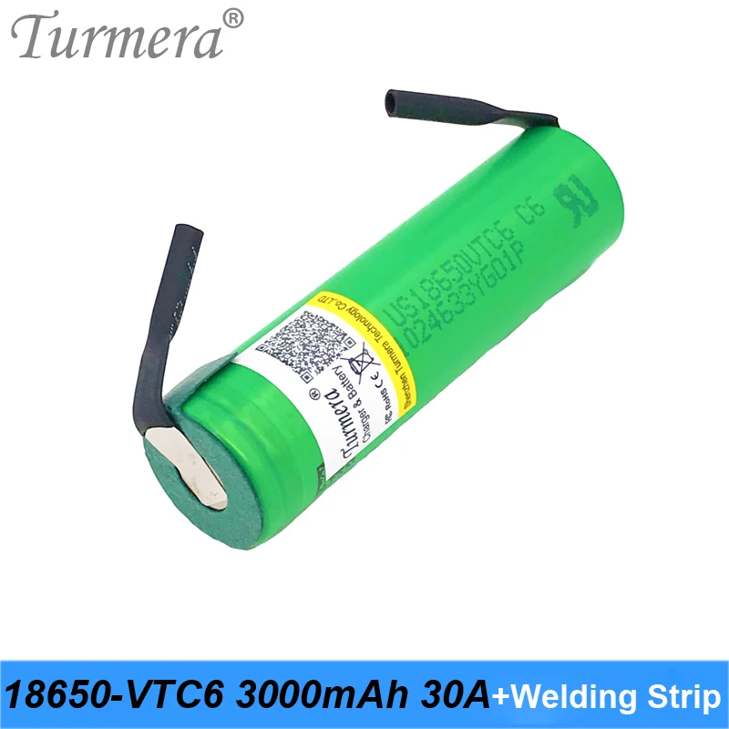 Turmera original 18650 battery us18650vtc6 3000mah battery 30a 18650 battery 30a with soldering battery for screwdriver battery 05