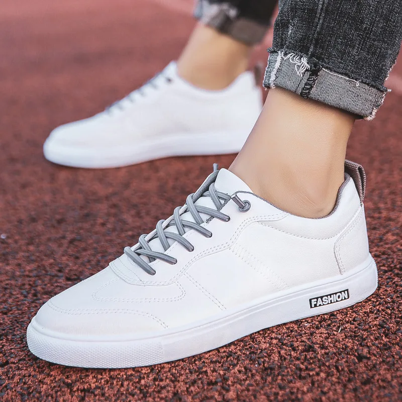 2021 Summer Autumn New Korean Style Men's Vulcanize Shoes Breathable Lace-up Shallow Flat PU Shoes Comfortable for Sport 3