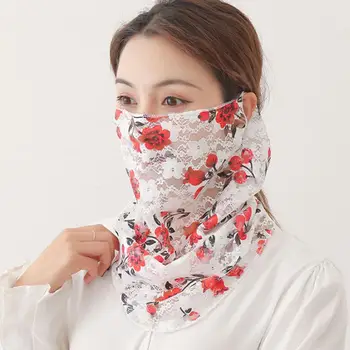 

New Style Cycling Face Mask Summer Silk Scarf Sun Women Floral Print Breathable Anti-UV Face Cover Neck Gaiter Headband Scarf
