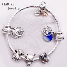 XIAOYI зимние ювелирные изделия чистое серебро 11 Пандоры розовое золото Сова пожизненный друг с вами вокруг браслета, чтобы отправить bestie