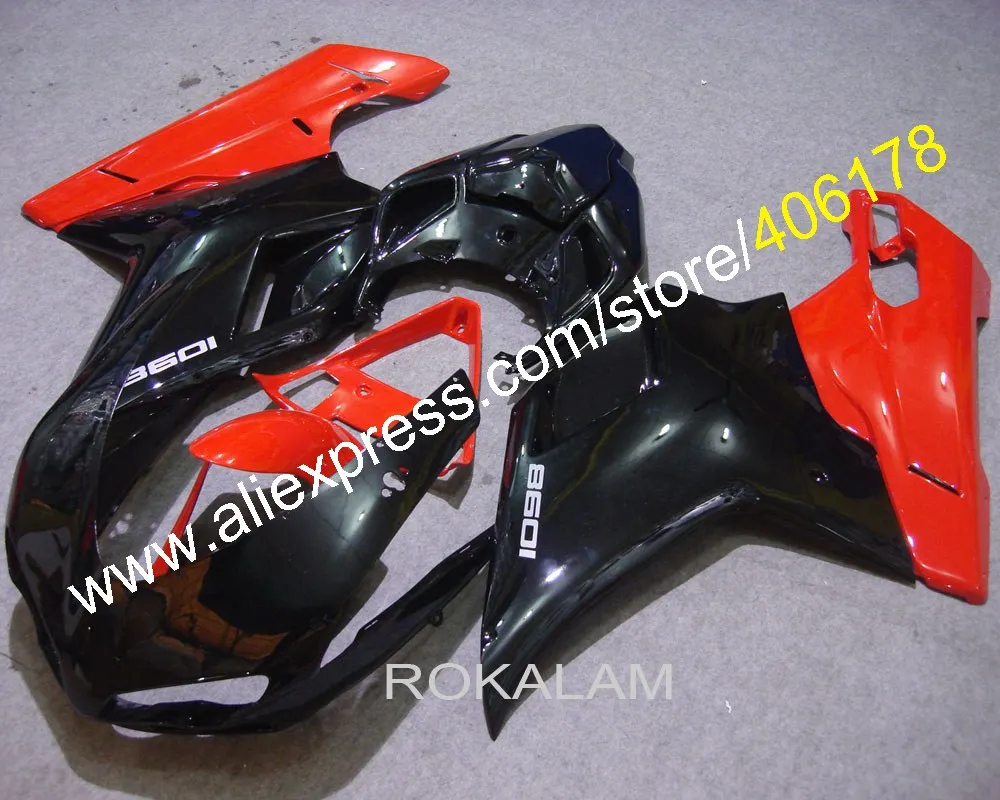 Гонки Обтекатели для Ducati 1098 848 07-11 1198 2007 2008 2009 2010 2011 ABS красные черные (литьё под