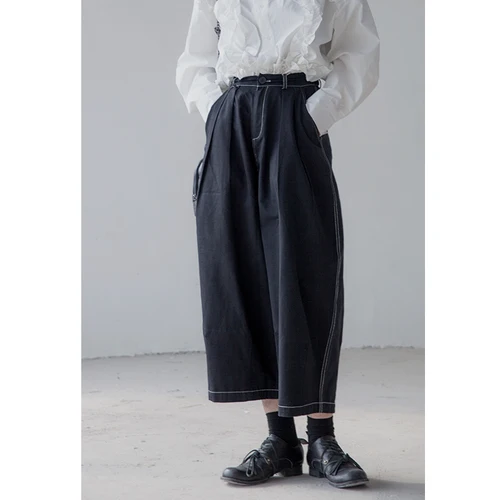 SuperAen New Autumn and Winter Women Jeans Wild Casual Fashion Ladies Jeans Solid Color Wide Leg Pants Ladies Jeans - Цвет: black