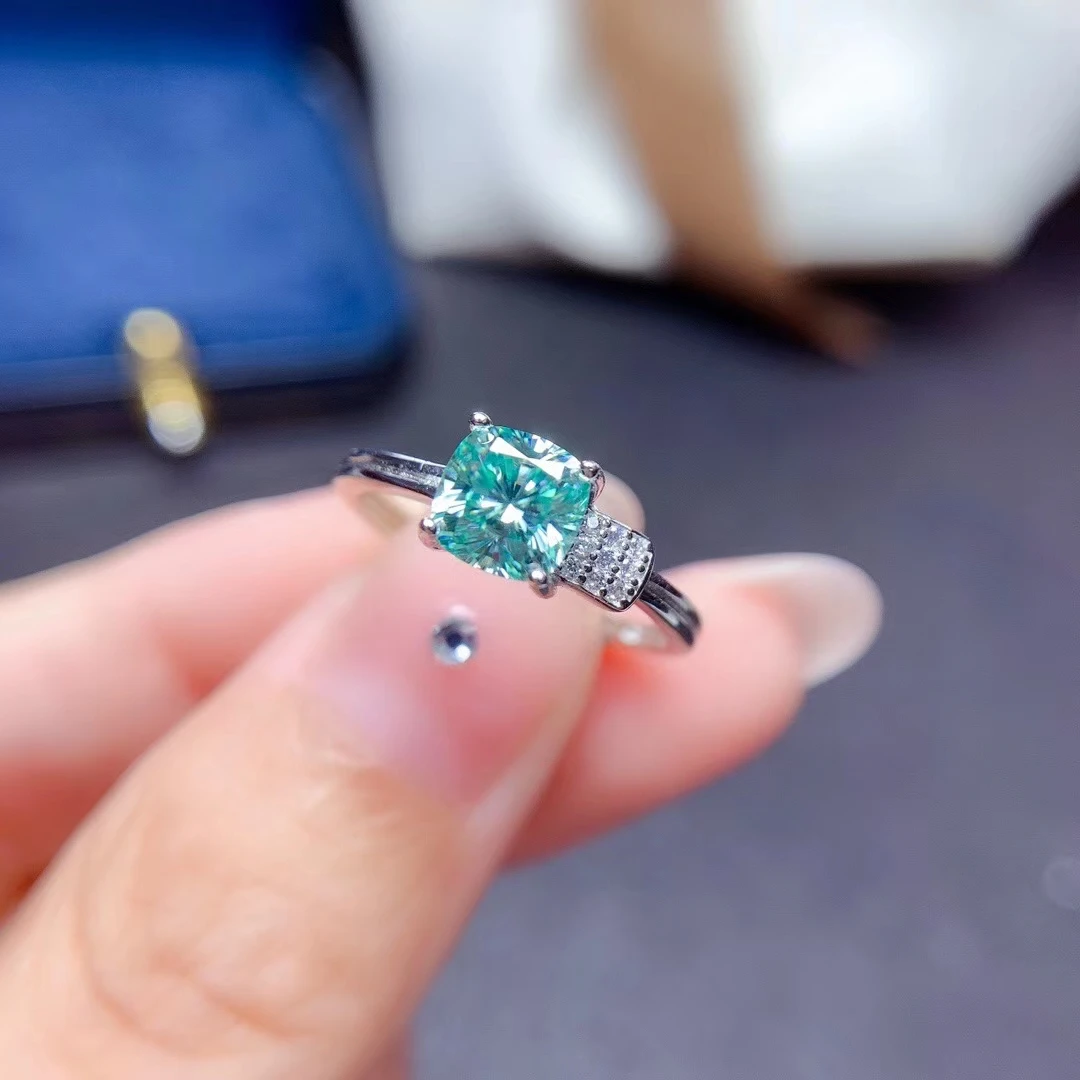 

Newest Crackling Green Moissanite Ring for Women Jewelry Engagement Ring for Wedding Real 925 Silver Birthday Gift Cushion Gem