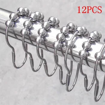 

12 pcs/pack Bath Curtain Rollerball Shower Curtain Rings Hooks 5 Roller Polished Satin Nickel Ball Curtain Accessories