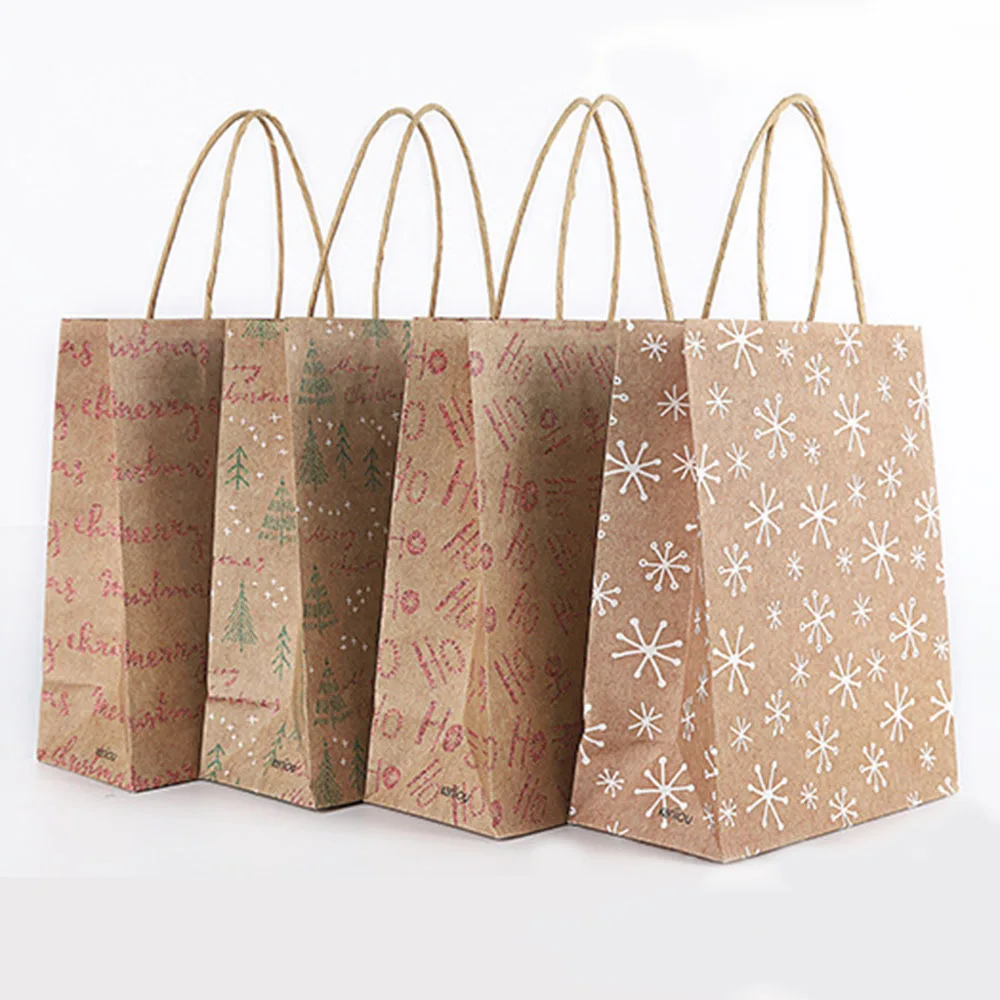 

12 Pcs/set Christmas Kraft Paper Gift Bags Party Shopping Bag High-end Portable Packaging Gift bag Random Party Supplies A02