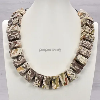 

GG Jewelry Natural Stone 21'' 17x30MM Rectangle Picture Jasper Rectangular Nugget Gemstone Necklace Onyx OT Clasp