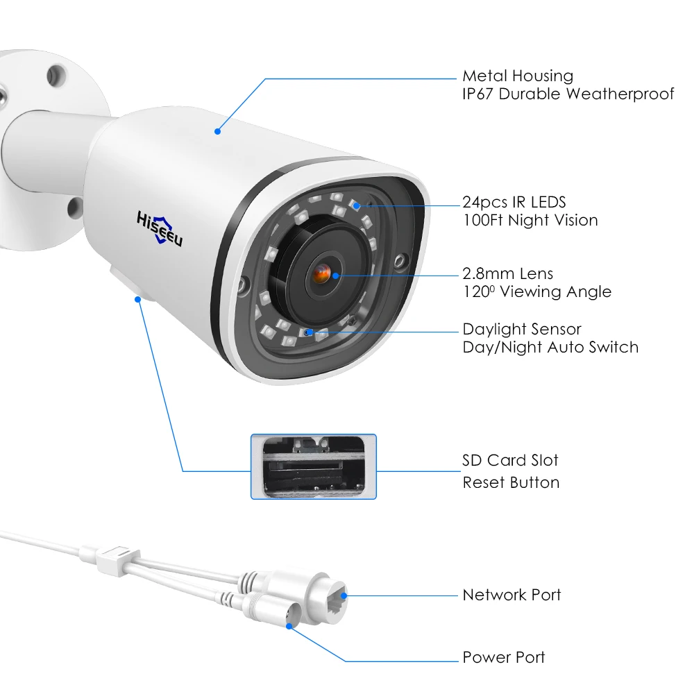 Hiseeu 4K 8MP POE ip-камера наружная Водонепроницаемая Аудио CCTV цилиндрическая камера SD карта детектор движения ONVIF для PoE NVR 48 В