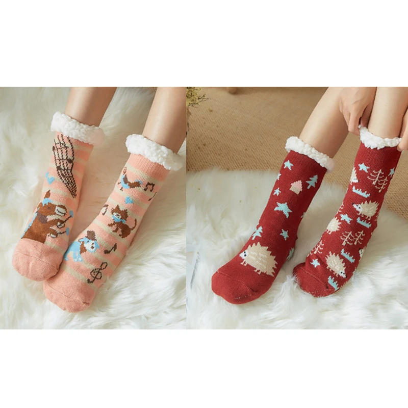 HKTY/зимние теплые носки-тапочки; домашние носки; носки-тапочки в европейском и американском стиле для взрослых; бархатные утолщенные Нескользящие женские носки - Цвет: 3