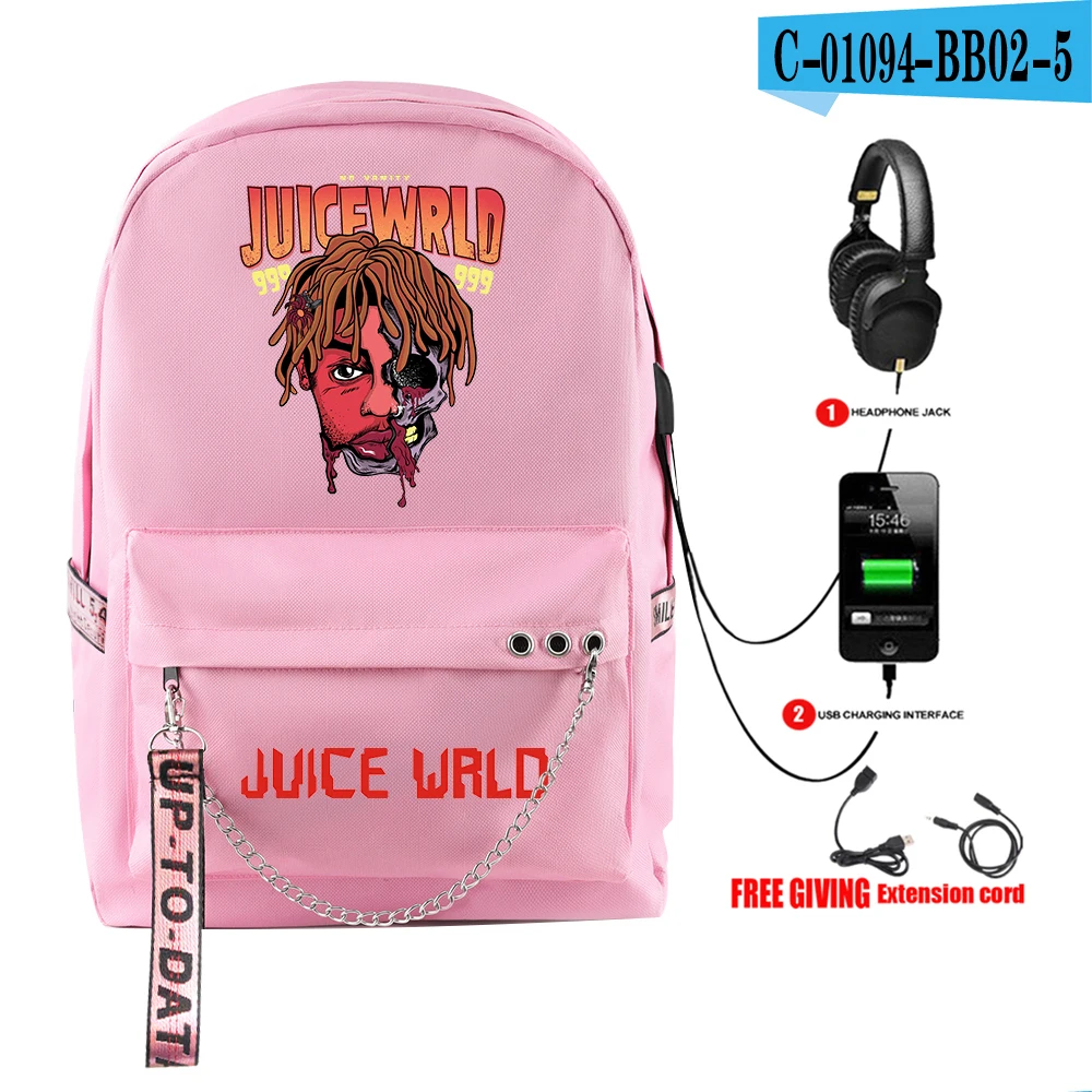 Pink Juice Wrld рюкзак модный звездное небо принт хоп рюкзак для ноутбука USB многофункциональный рюкзак для путешествий софтбэк рюкзаки - Цвет: Pink