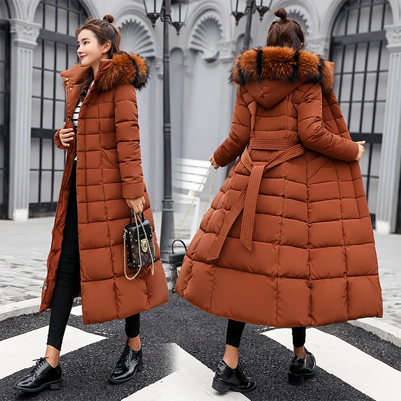 

Winter Exta-long Cotton-padded Clothes Women's Korean-style Slim Fit Long over-the-Knee off Season Cotton Coat Thick WOMEN'S Cot