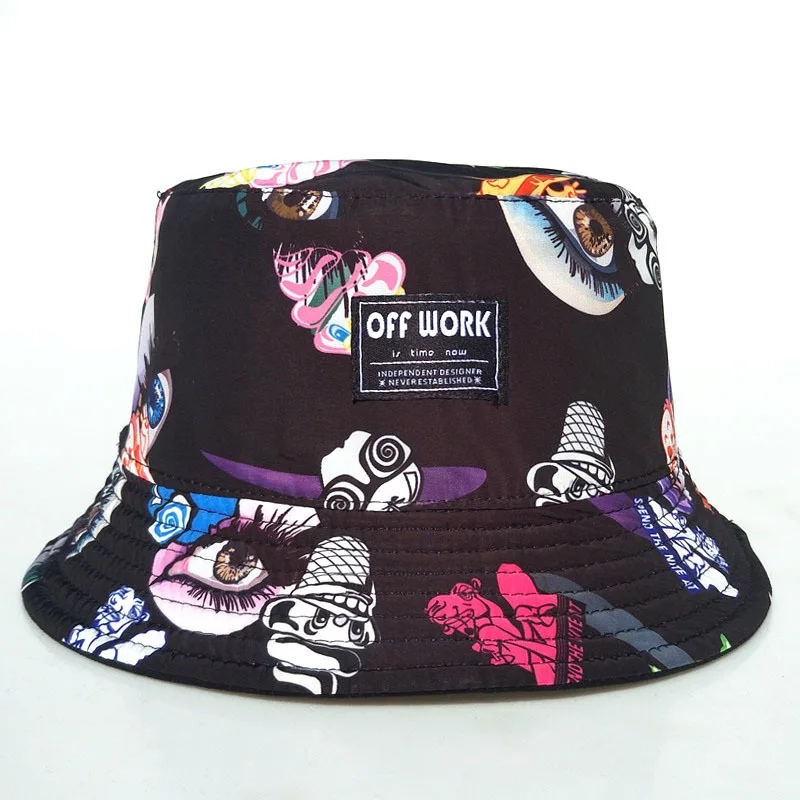 Hipster Hat Bucket Cap Graffiti Cotton Casual Adults Bucket Hat Caps Fishing Fisherman Beach Festival Sun High Quality Fashion (1)
