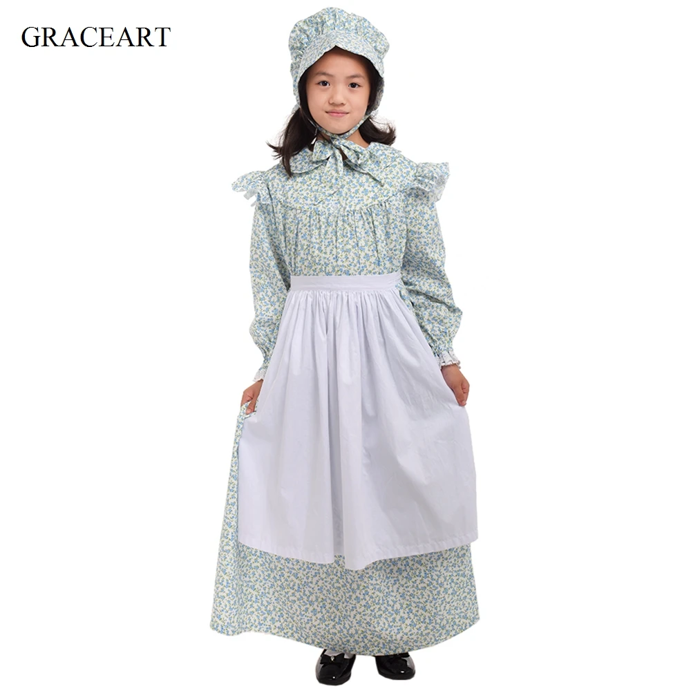 Pioneer/костюм для девочек; платье в цветочек; роскошное платье в стиле колонии - Цвет: Зеленый
