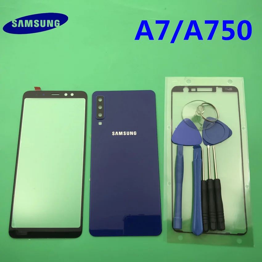 Передний экран стекло объектив для samsung Galaxy A7 A750 SM-A750F задняя крышка батарейного отсека задняя крышка корпус с клеем
