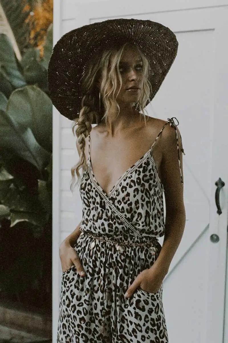 Богемный Вдохновленный леопардовый комбинезон крест накрест бюст boho 2020