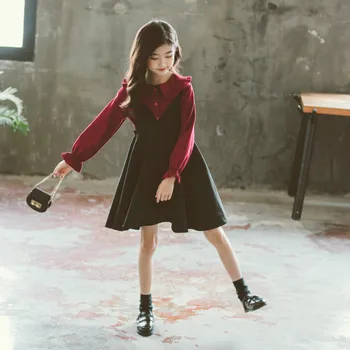 

Teen Girls Autumn Clothes Set 2020 New Kids Girls Sweet Shirt Top and Suspender Skirt Set Fashion Children Two Piece Set, #1040