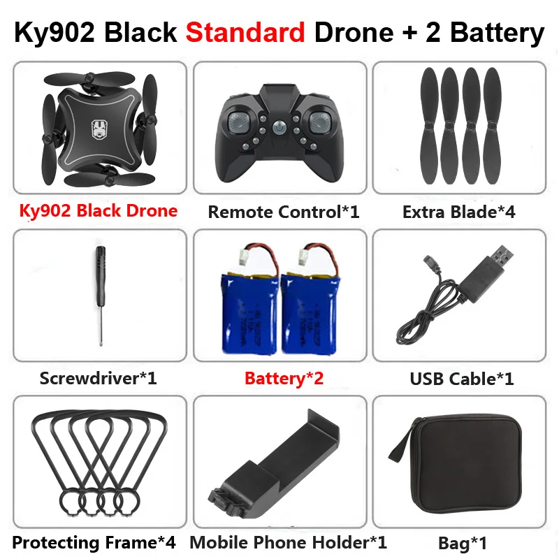 Мини складной Дрон KY902 с камерой 4K HD, Wi-Fi, FPV, голосовое управление, следуем за мной, Радиоуправляемый вертолет, Квадрокоптер, детская игрушка VS E58 SG106 - Цвет: KY902 B no camera 2B