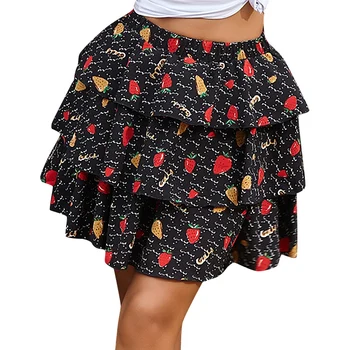 

New Summer Popular Women Floral Short Skirt Net Print Wrinkling Skirt Cute Sweet Girls Dance Skirts