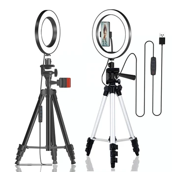 

Video Light LED Light Ring Dimmable Selfie Ring Photography Lamp USB with 1.1M Tripod Stand Phone Clip for Live Makeup Youtube