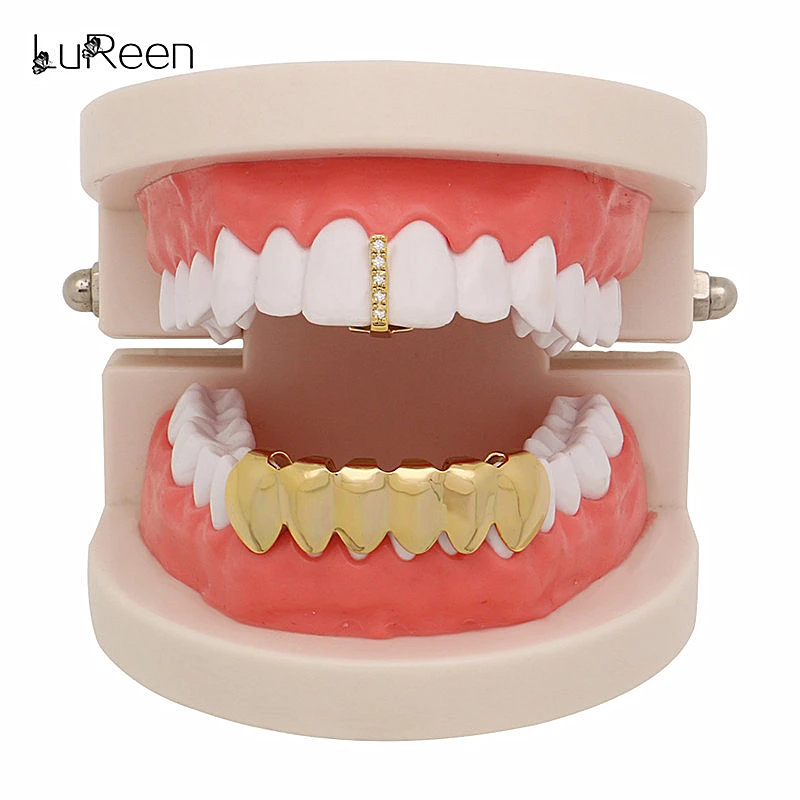 LuReen 2 шт./компл. Позолоченные грили для зубов женские и мужские кубические
