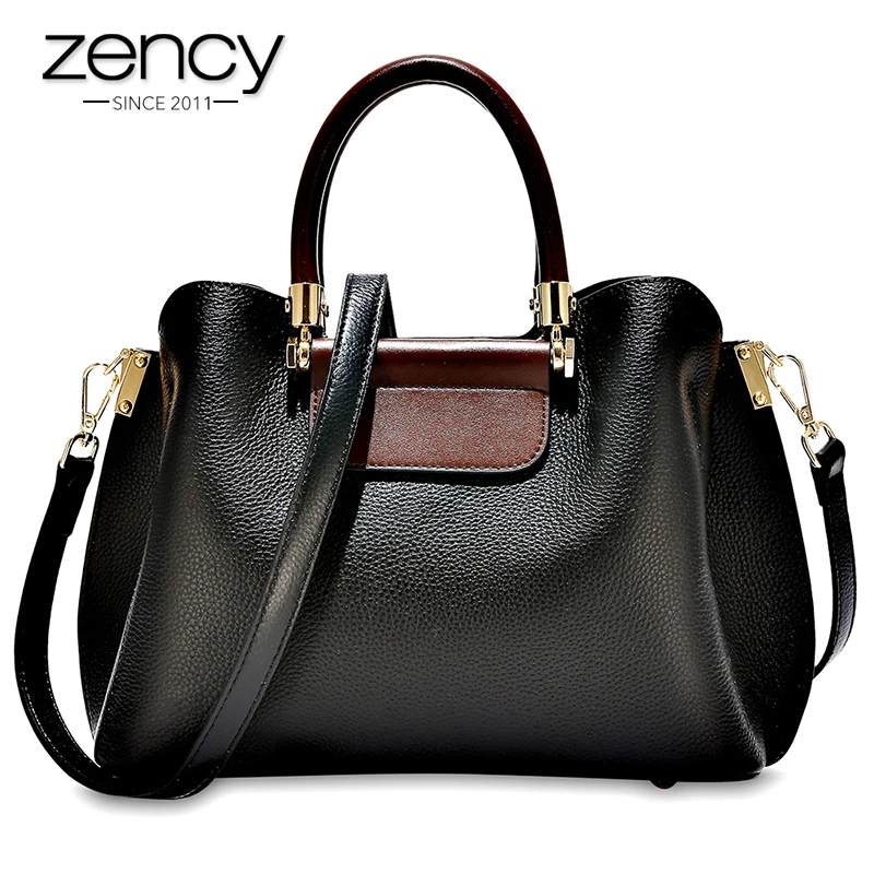Модная коричневая офисная дамская сумка тоут Zency из 100% натуральной кожи Женский