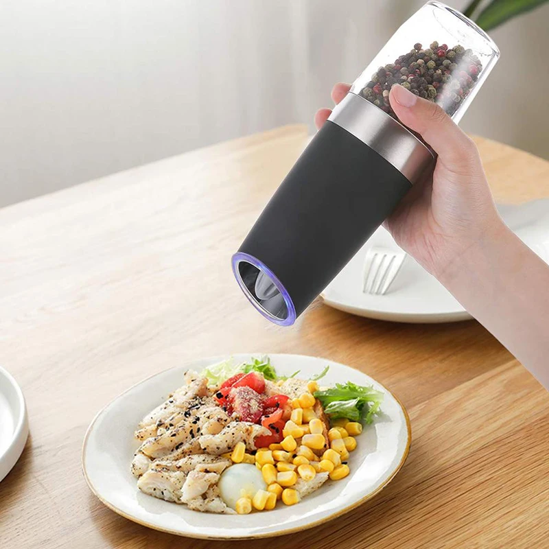 Electric Salt and Pepper Grinder Set,Gravity Control Battery Powered With Blue LED Light, Adjustable Ceramic Coarseness Electric Salt and Pepper Grinder Set,Gravity Control Battery Powered With Blue LED Light, Adjustable Ceramic Coarseness